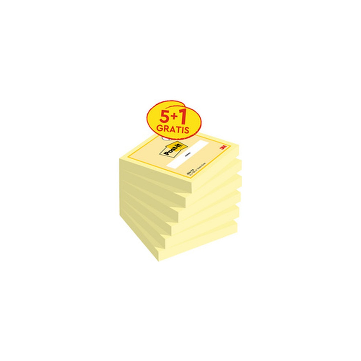 Post-it Bloc-note adhésif, 76 x 76 mm, jaune, 5+1 gratuit