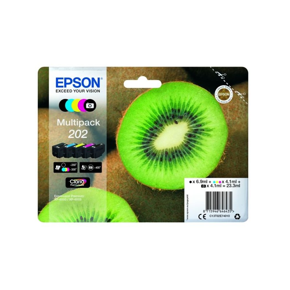 Cartouches d'origines Epson C13T02E74010 / 202 - multipack 5 couleurs : noire, cyan, magenta, jaune
