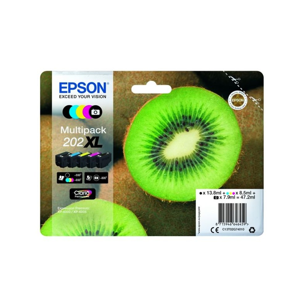 Cartouches d'origines Epson C13T02G74010 / 202XL - multipack 5 couleurs : noire, cyan, magenta, jaune