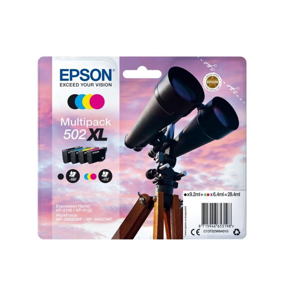 Cartouches d'origines Epson C13T02W64020 / 502 - multipack 4 couleurs : noire, cyan, magenta, jaune