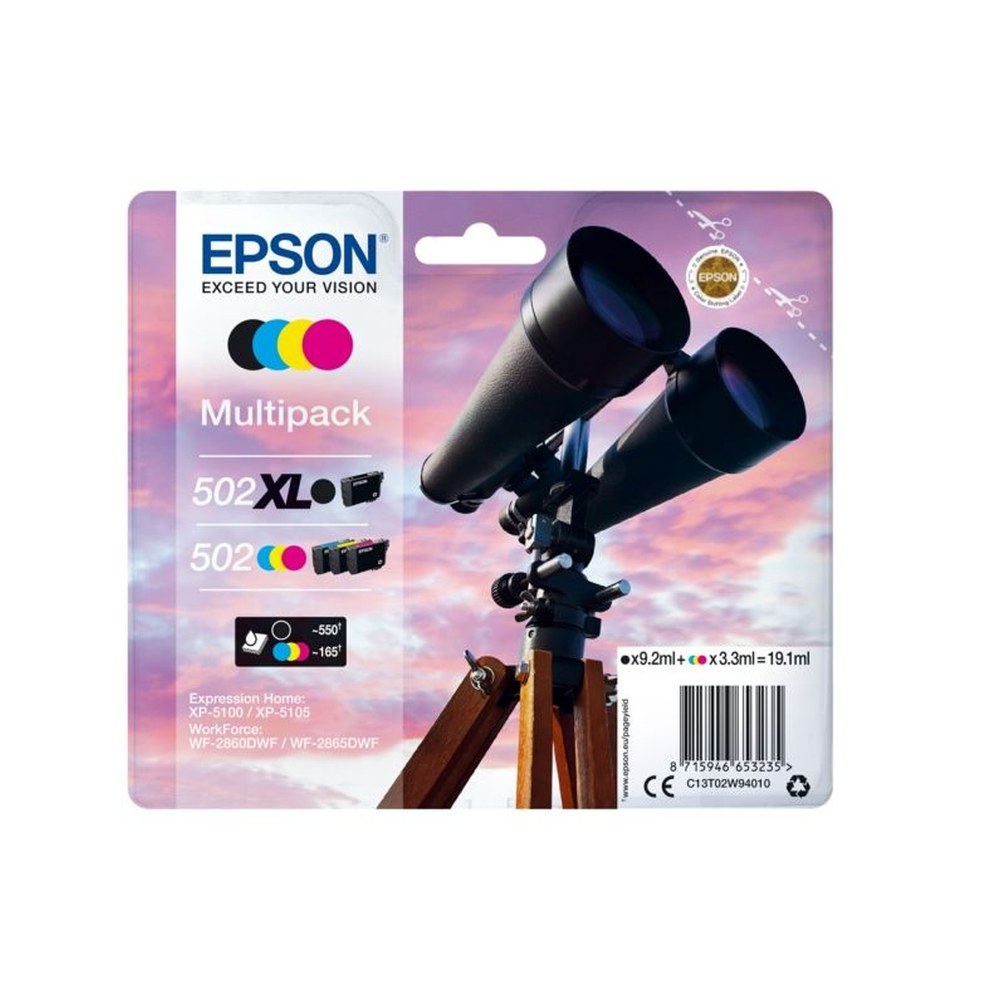 Cartouches d'origines Epson C13T02W94010 / 502XL/502 - multipack 4 couleurs : noire, cyan, magenta, jaune