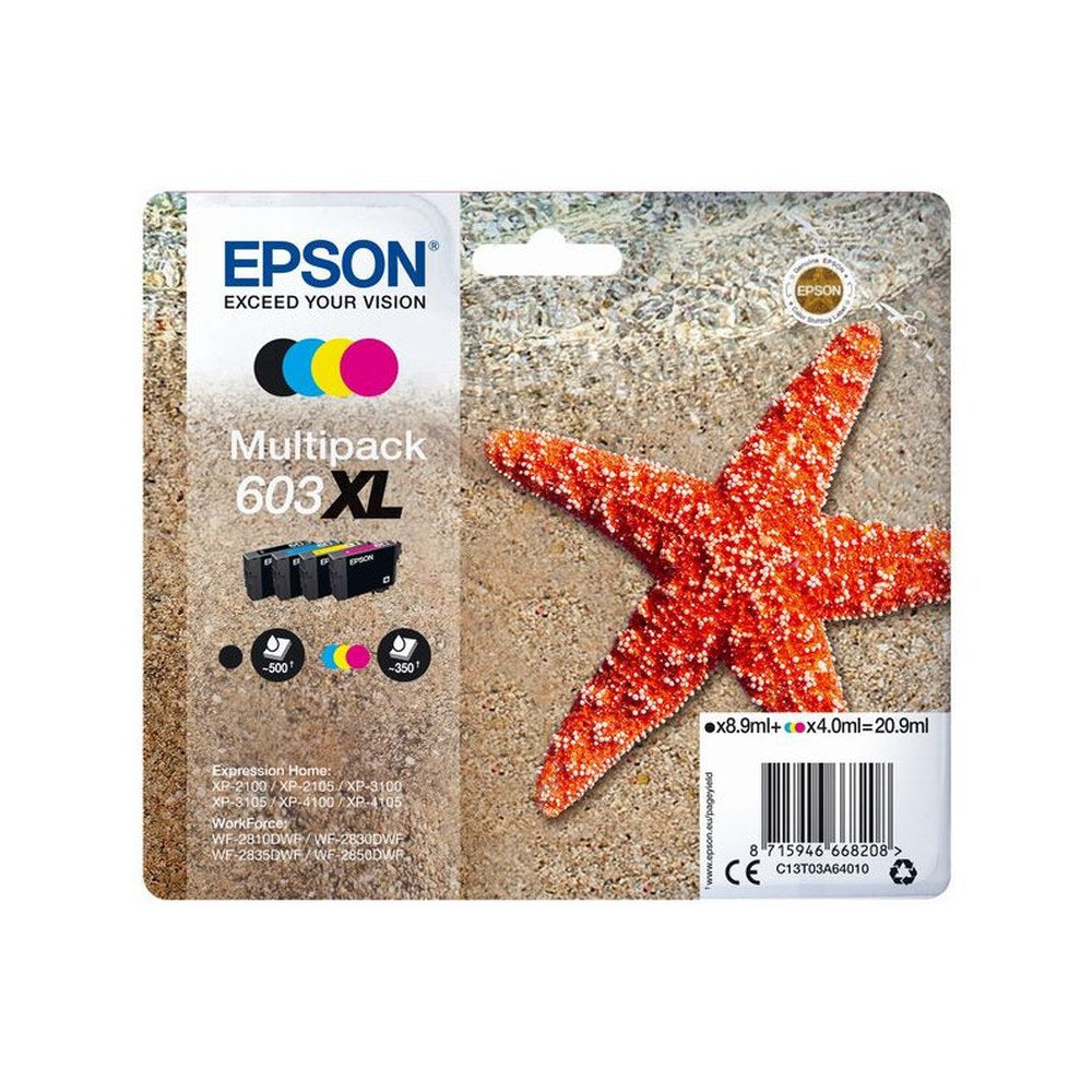 Cartouches d'origines Epson C13T03A64010 / 603XL - multipack 4 couleurs : noire, cyan, magenta, jaune