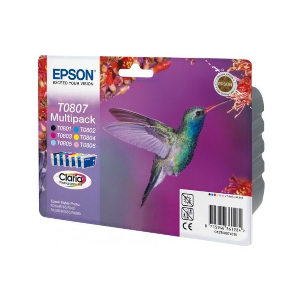 Cartouches d'origines Epson C13T08074021 / T0807 - multipack 6 couleurs : noire, cyan, magenta, jaune