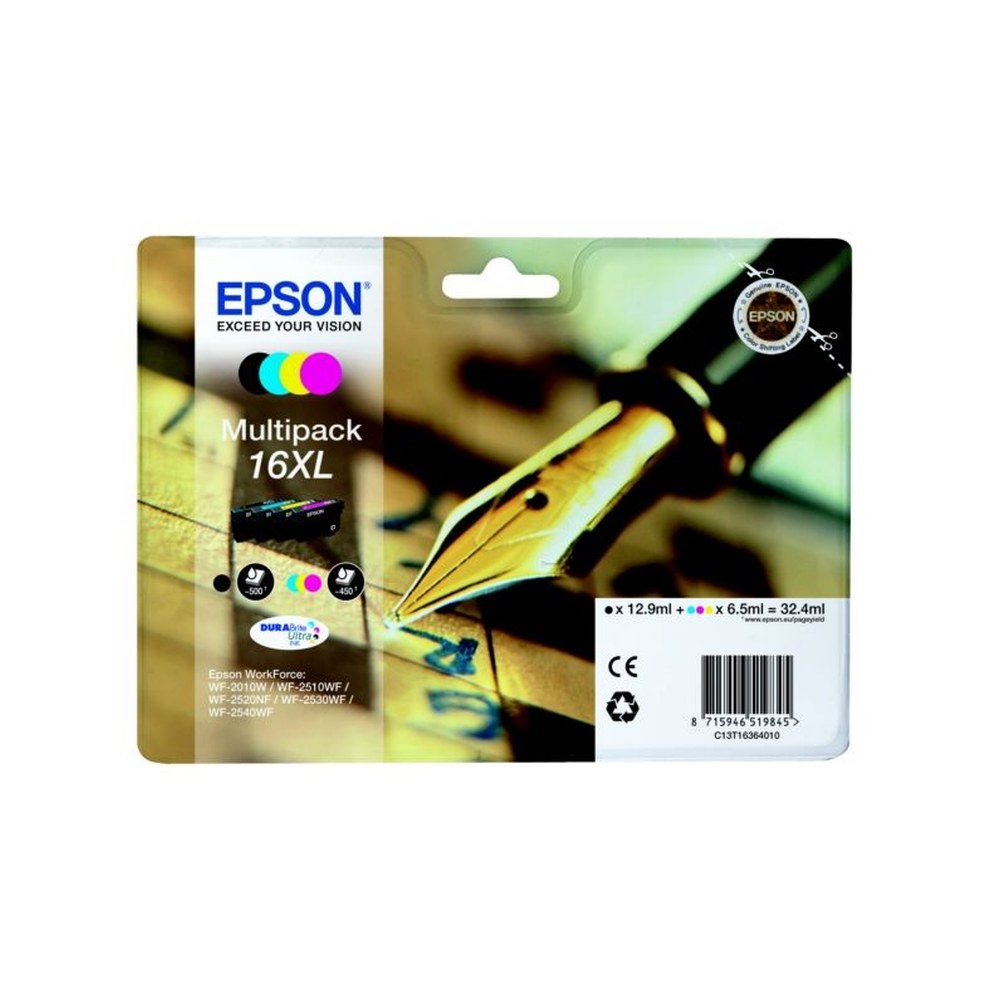 Cartouches d'origines Epson C13T16364511 / 16XL - multipack 4 couleurs : noire, cyan, magenta, jaune