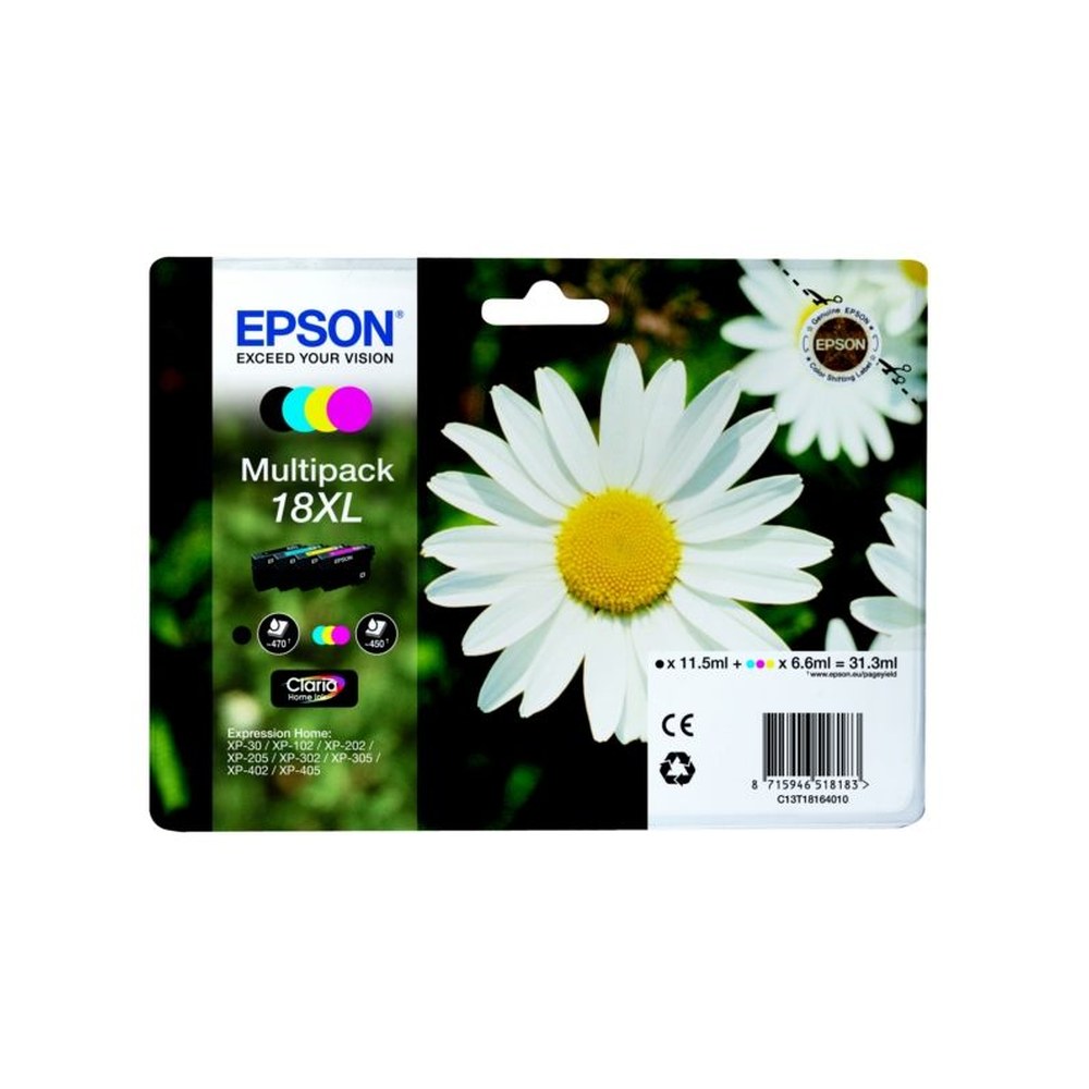 Cartouches d'origines Epson C13T18164022 / 18XL - multipack 4 couleurs : noire, cyan, magenta, jaune