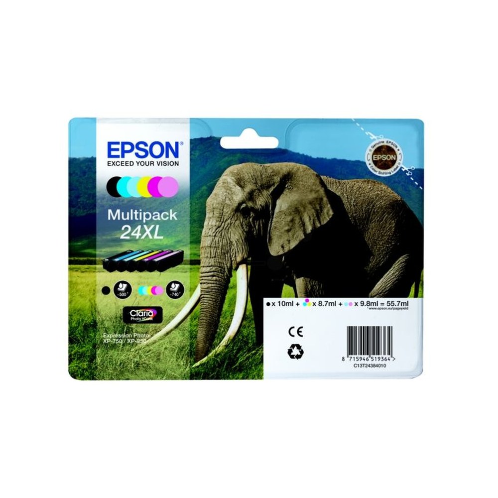 Cartouches d'origines Epson C13T24384021 / 24XL - multipack 6 couleurs : noire, cyan, magenta, jaune