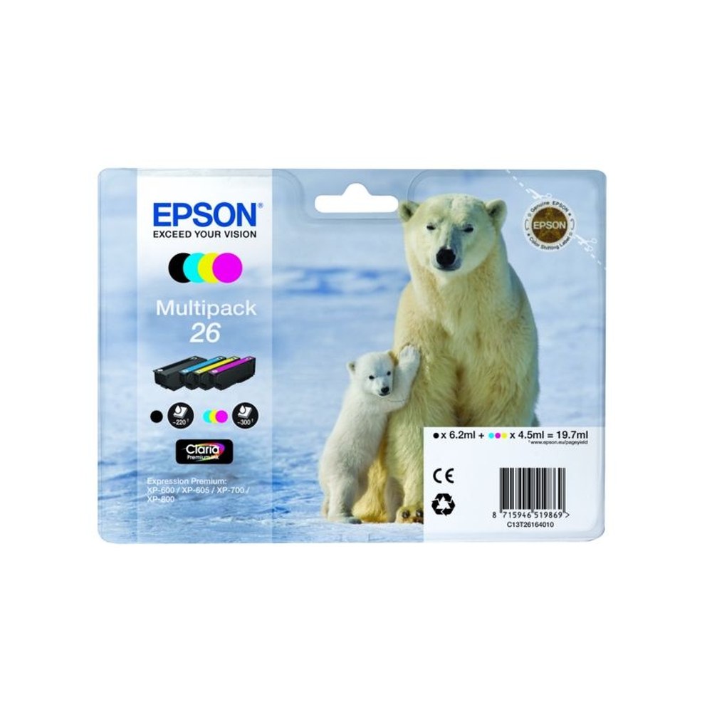 Cartouches d'origines Epson C13T26164020 / 26 - multipack 4 couleurs : noire, cyan, magenta, jaune