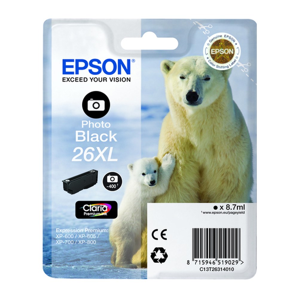 Cartouche d'origine Epson C13T26314010 / 26XL - noire
