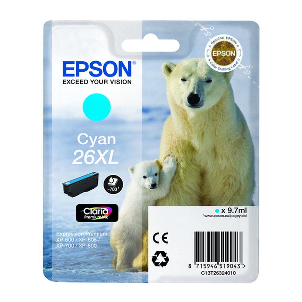 Cartouche d'origine Epson C13T26324010 / 26XL - cyan