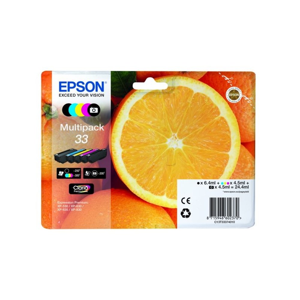 Cartouches d'origines Epson C13T33374011 / 33 - multipack 5 couleurs : noire, cyan, magenta, jaune