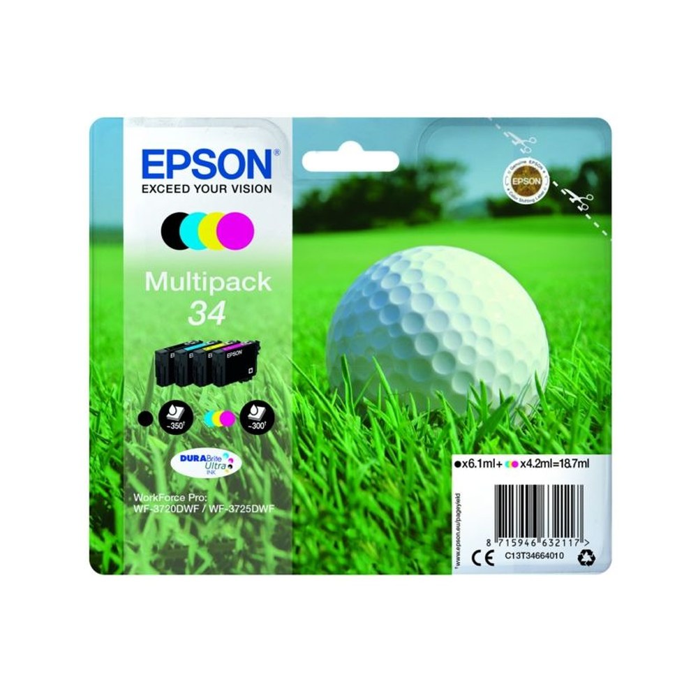 Cartouches d'origines Epson C13T34664020 / 34 - multipack 4 couleurs : noire, cyan, magenta, jaune
