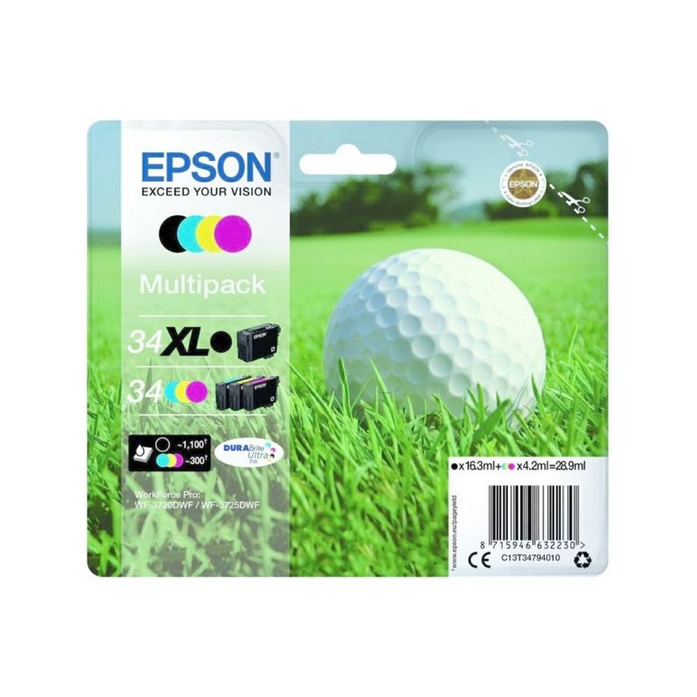 Cartouches d'origines Epson C13T34794010 / 34XL - multipack 4 couleurs : noire, cyan, magenta, jaune