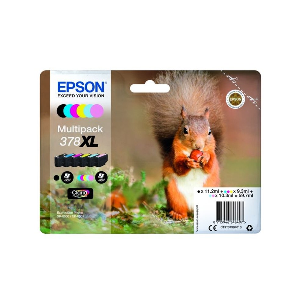 Cartouches d'origines Epson C13T37984010 / 378XL - multipack 6 couleurs : noire, cyan, magenta, jaune