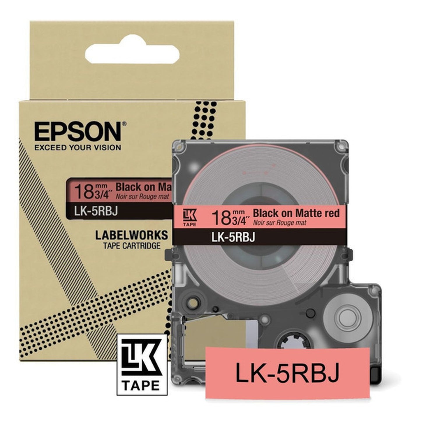 Rouleau d'étiquettes d'origine Epson C53S672072 / LK-5RBJ - noir, rouge