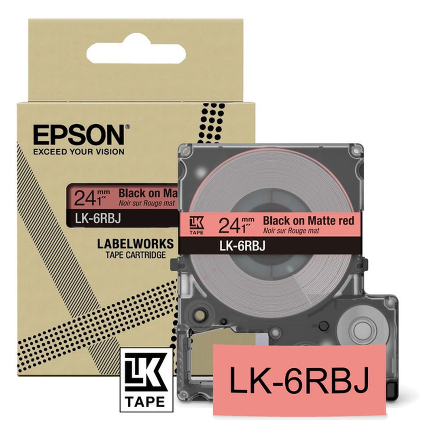 Rouleau d'étiquettes d'origine Epson C53S672073 / LK-6RBJ - noir, rouge