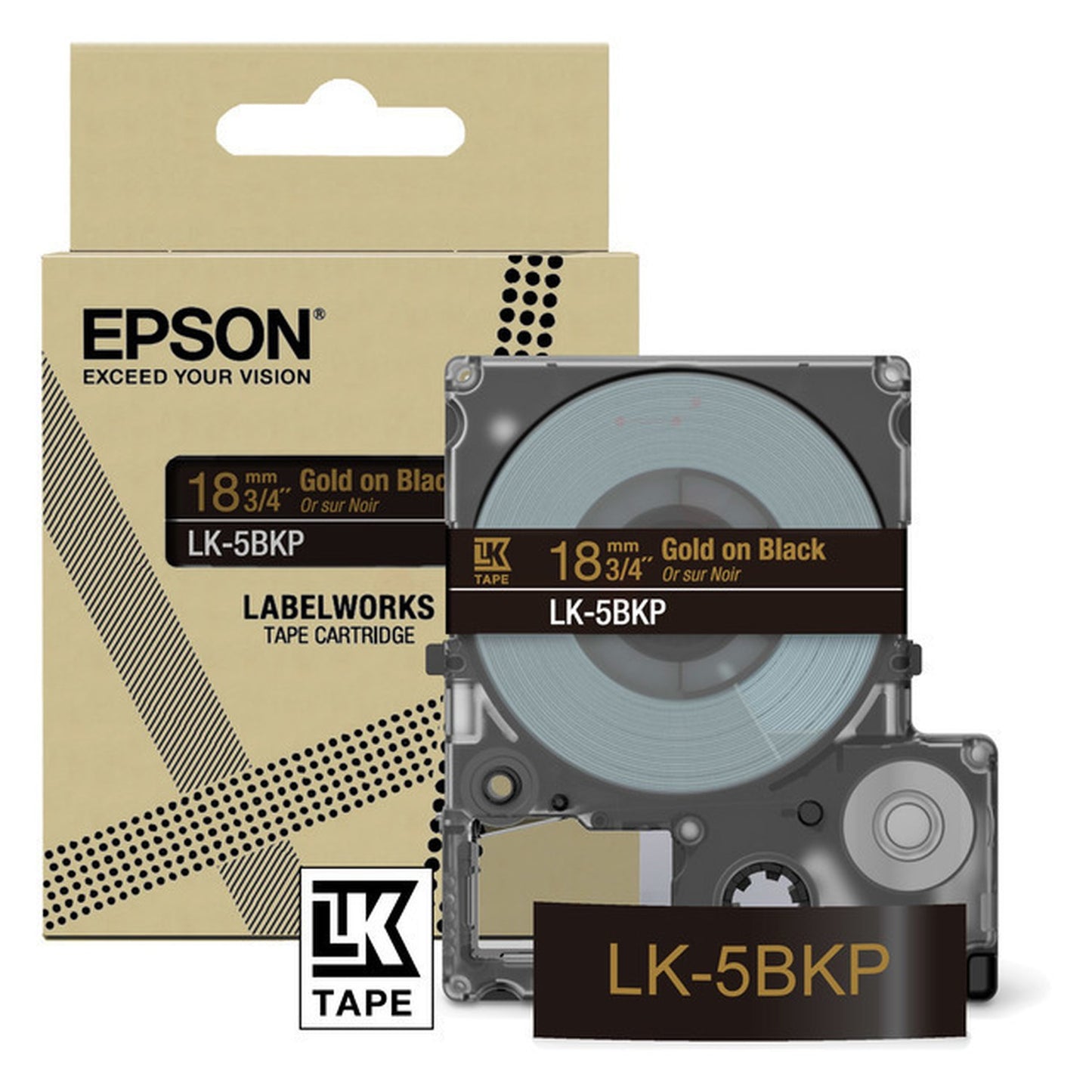 Rouleau d'étiquettes d'origine Epson C53S672095 / LK-5BKP - noir, or