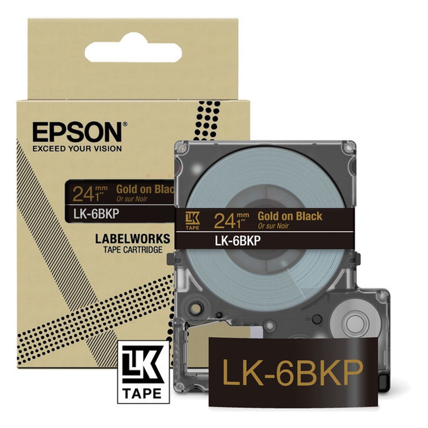 Rouleau d'étiquettes d'origine Epson C53S672096 / LK-6BKP - noir, or