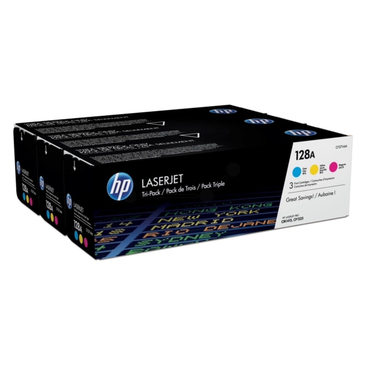 Toners d'origines HP CF371AM / 128A - multipack 3 couleurs : cyan, magenta, jaune