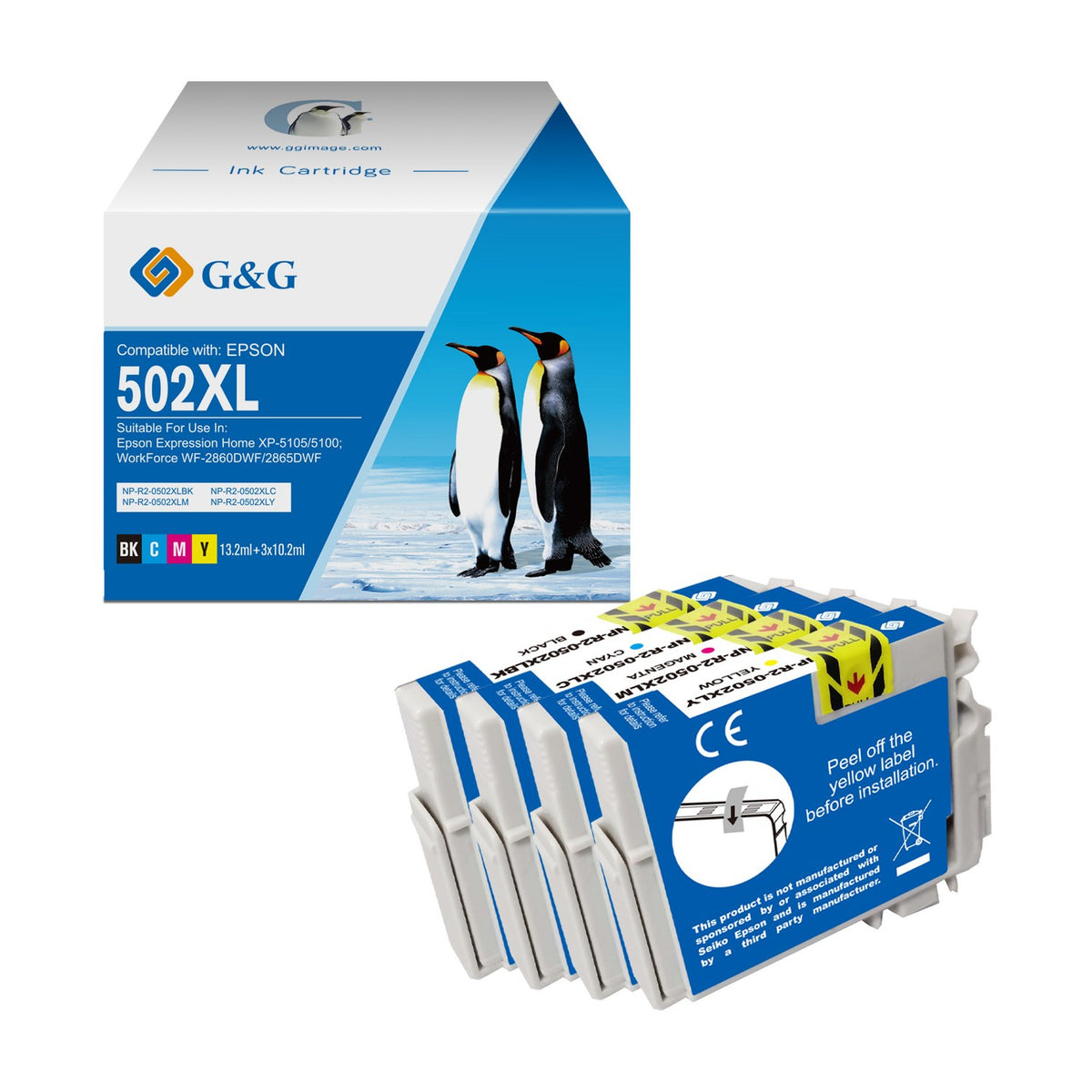Cartouches compatibles premiums Epson C13T02W64010 / 502XL - multipack 4 couleurs : noire, cyan, magenta, jaune