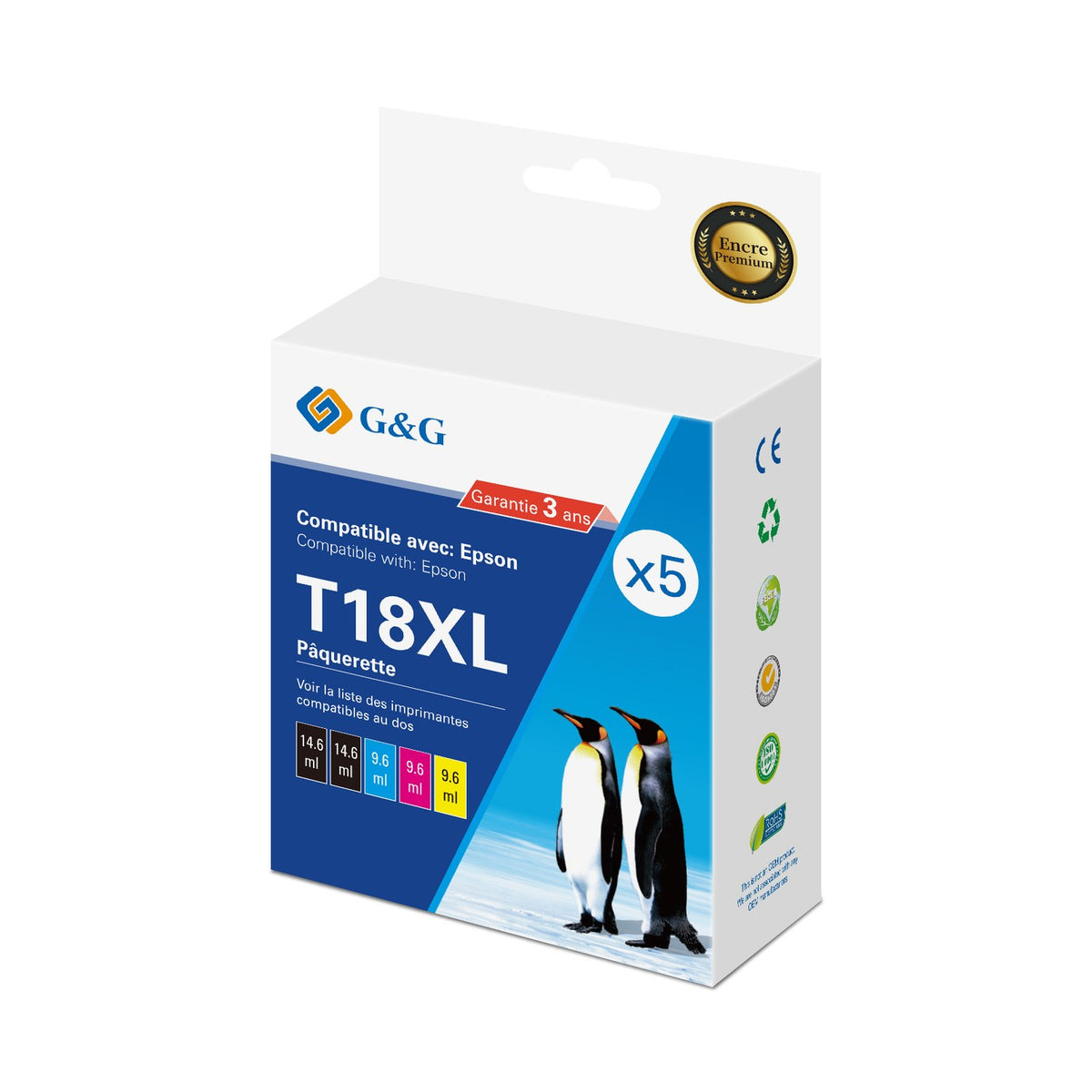 Cartouches compatibles premiums Epson C13T18164012 / 18XL - multipack 4 couleurs : noire, cyan, magenta, jaune