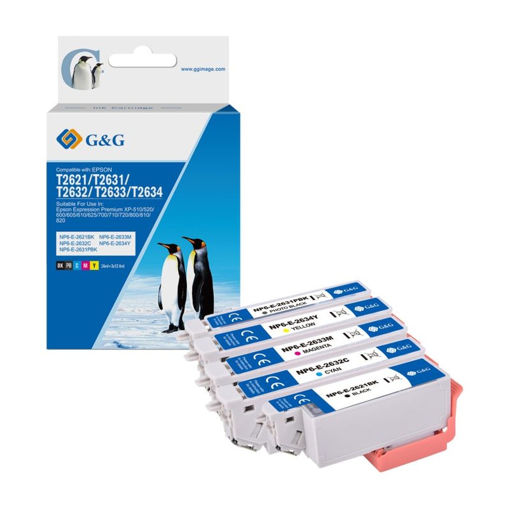 Cartouches compatibles premiums Epson 13T26364010 / 26XL - multipack 5 cartouches : noire, photo noire, cyan, magenta, jaune