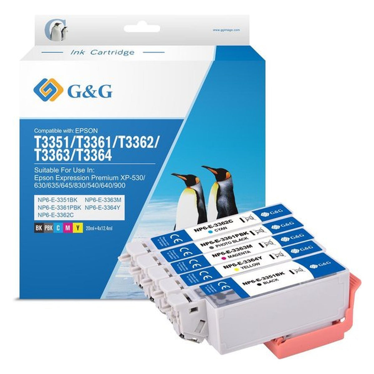 Cartouches compatibles premiums Epson C13T33574010 / 33XL - multipack 5 couleurs : noire, cyan, magenta, jaune