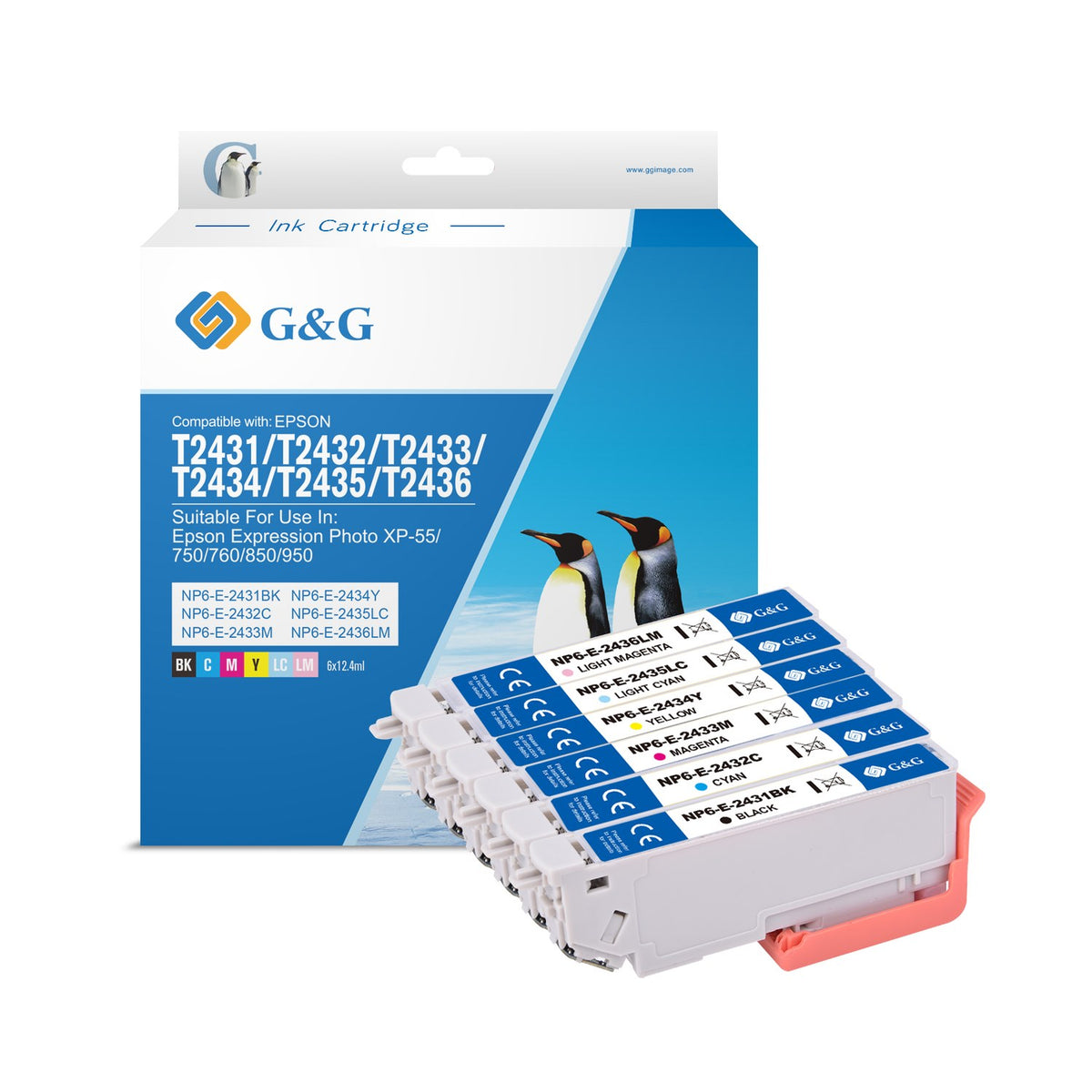 Cartouches compatibles premiums Epson C13T24384011 / 24XL - multipack 6 couleurs : noire, cyan, magenta, jaune