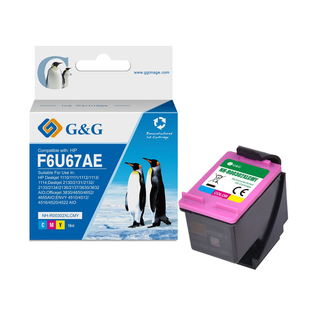 Cartouche compatible premium HP F6U67AE / 302XL - multicouleur