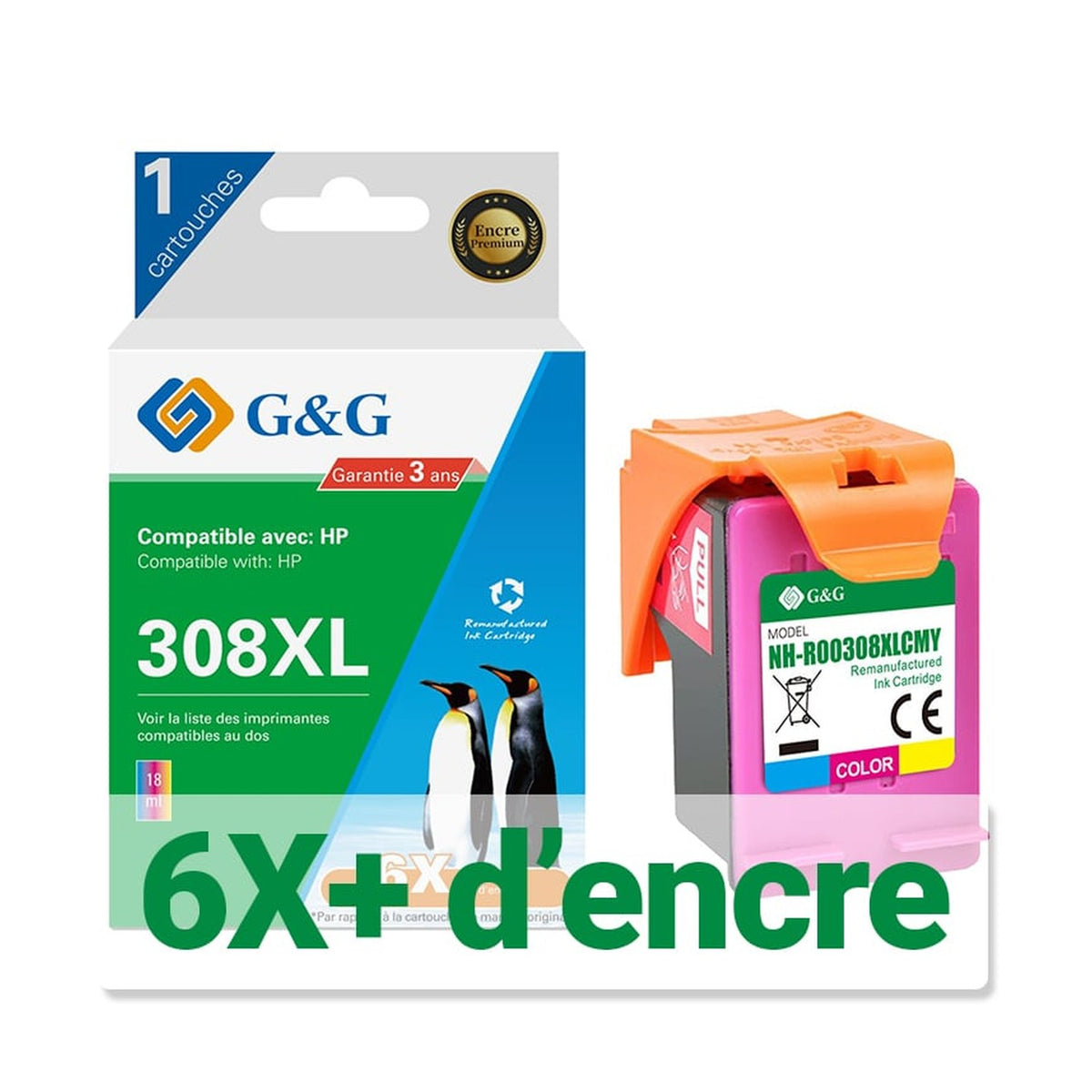 Cartouche compatible premium HP 308XXL – multicouleur