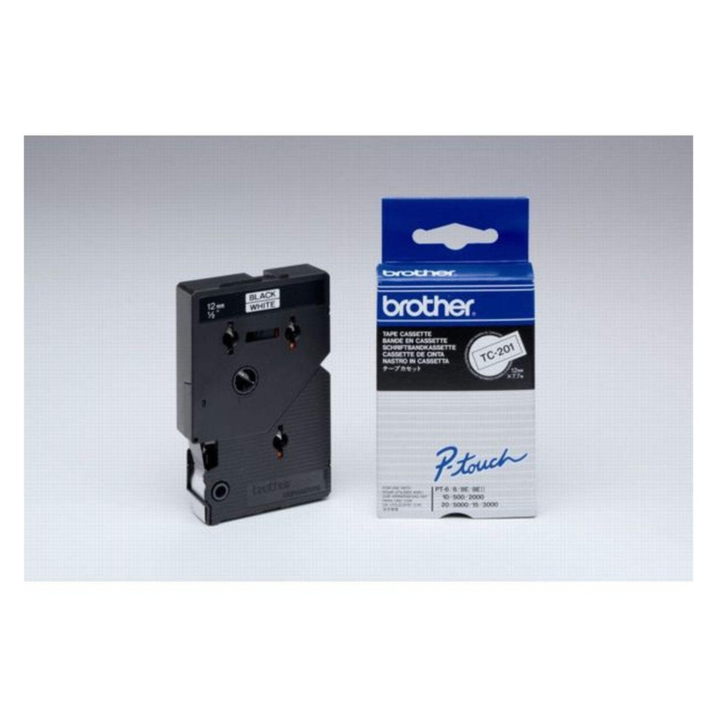 Ruban cassette d'origine Brother TC201 - noir, blanc