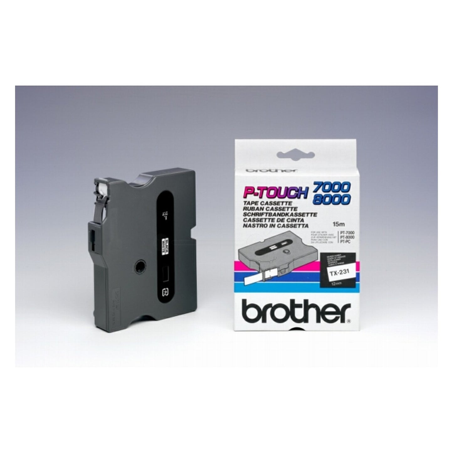 Ruban cassette d'origine Brother TX231 - noir, blanc