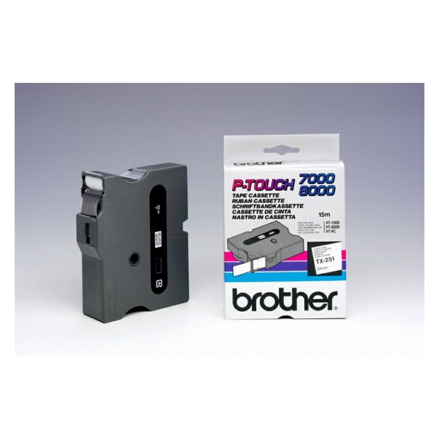 Ruban cassette d'origine Brother TX251 - noir, blanc