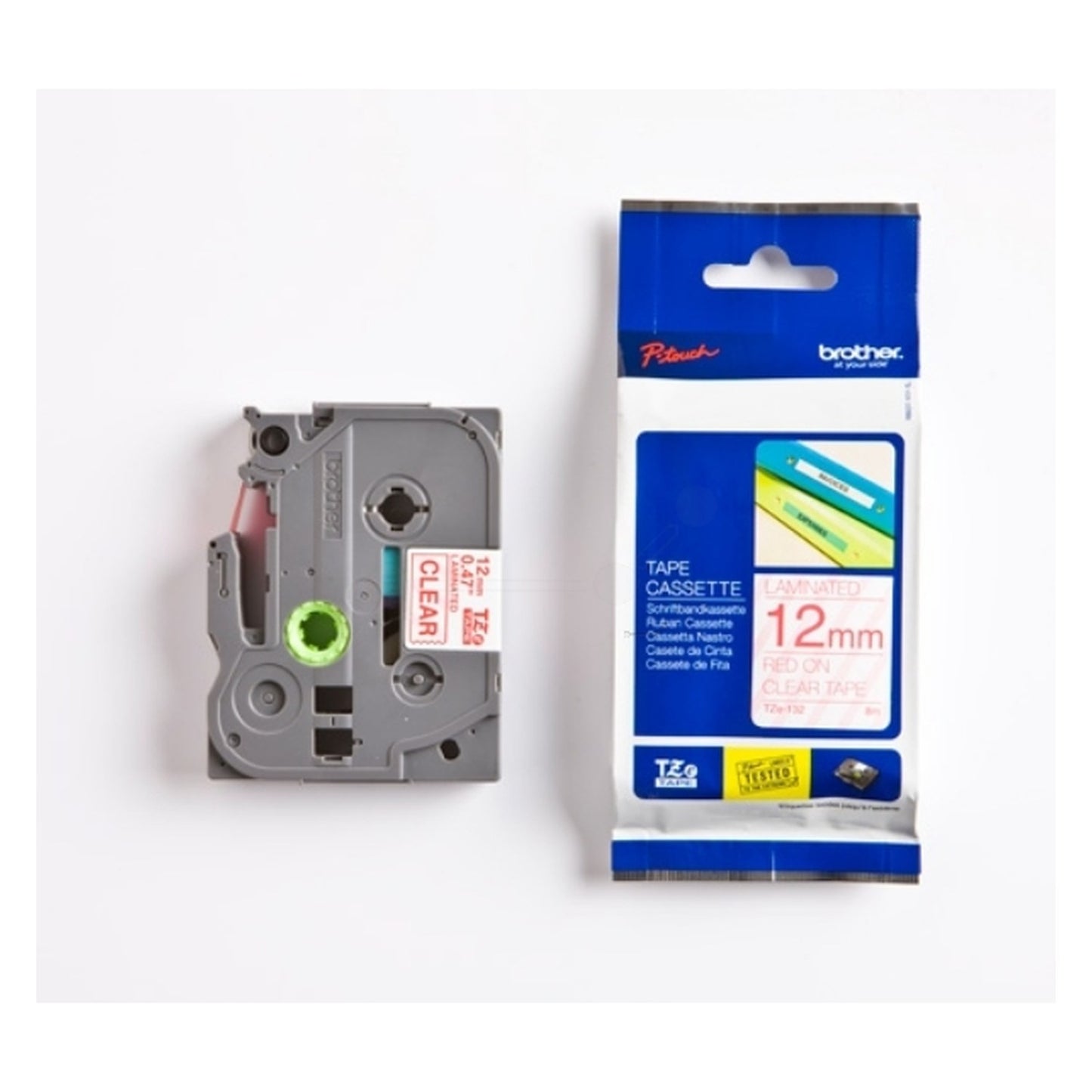 Ruban cassette d'origine Brother TZE132 - rouge, transparent