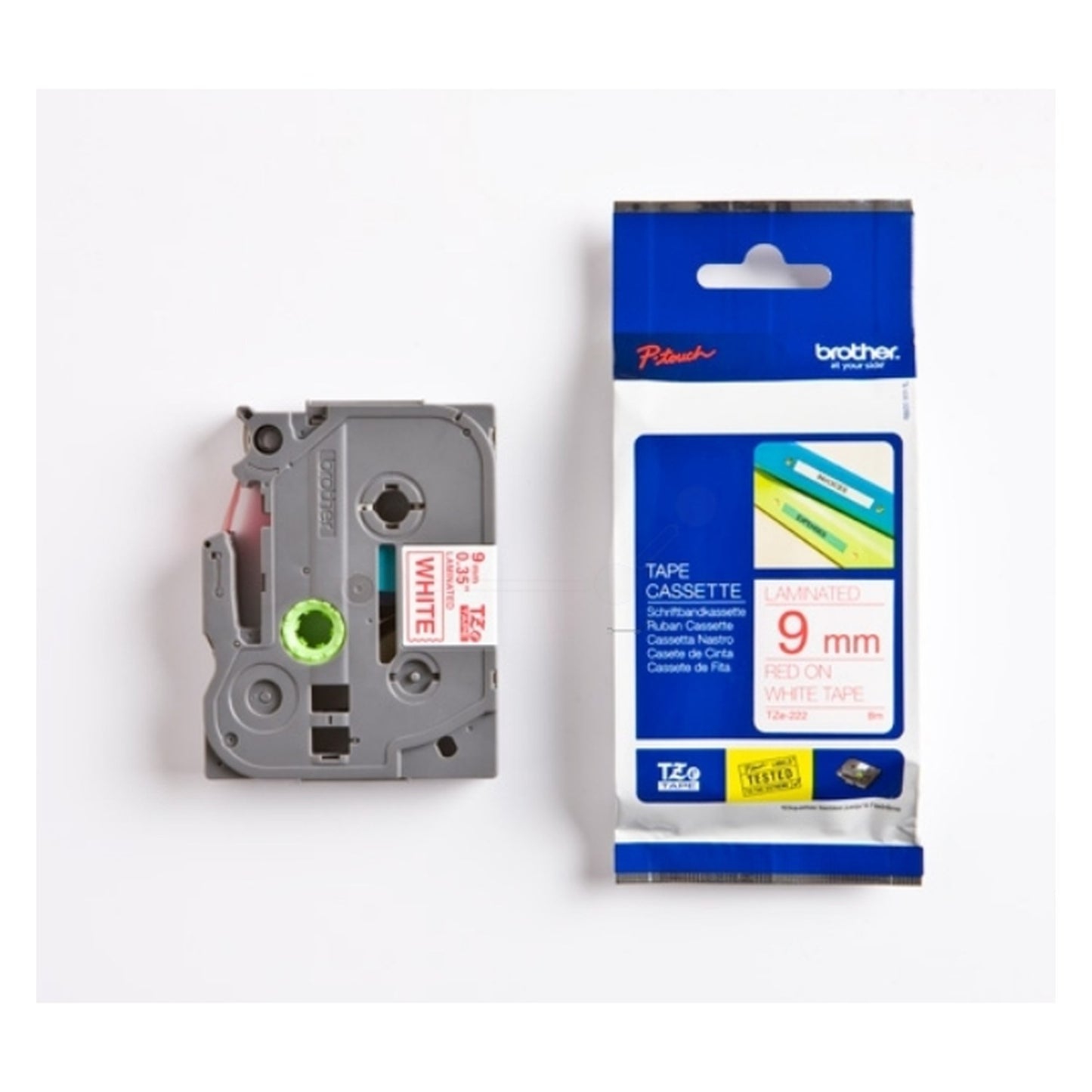Ruban cassette d'origine Brother TZE222 - rouge, blanc