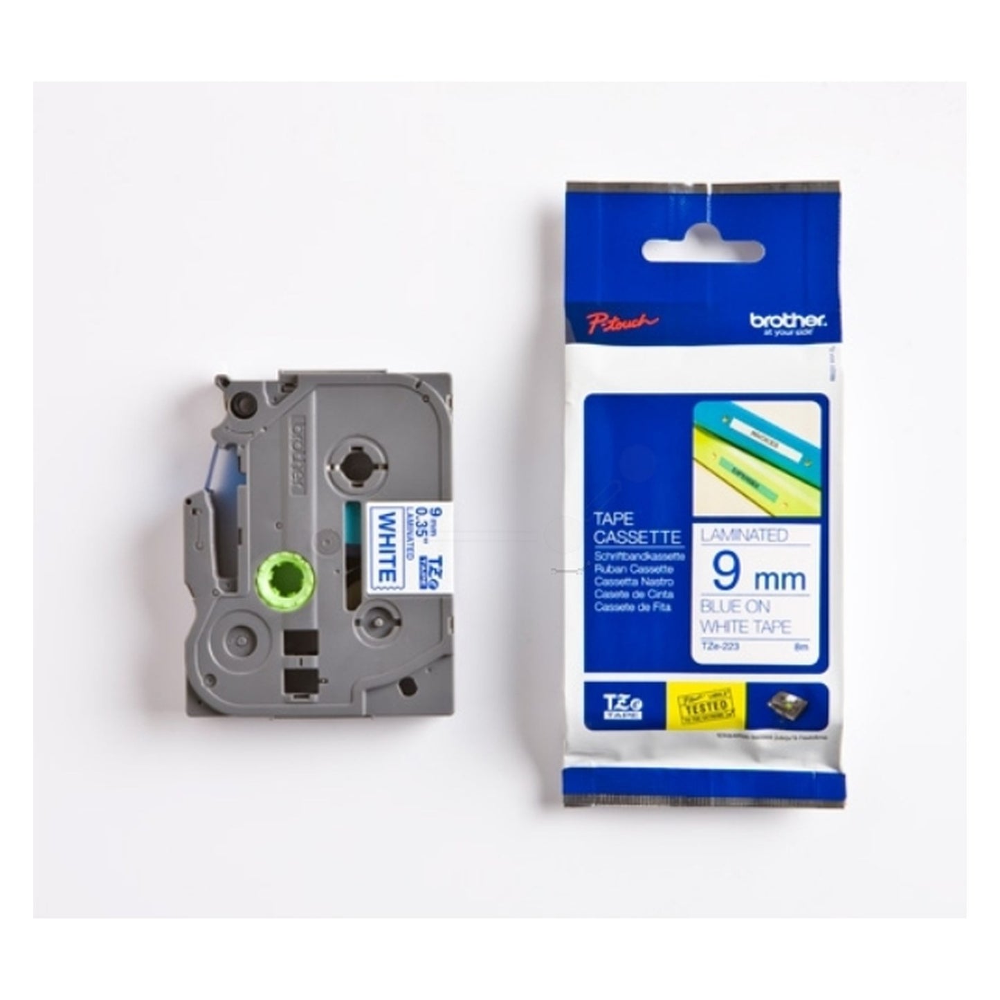 Ruban cassette d'origine Brother TZE223 - bleu, blanc