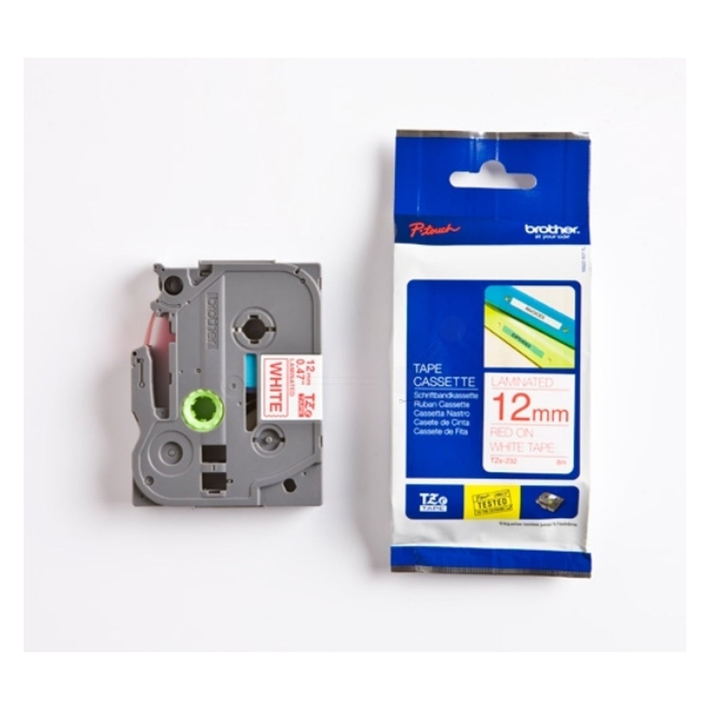Ruban cassette d'origine Brother TZE232 - rouge, blanc