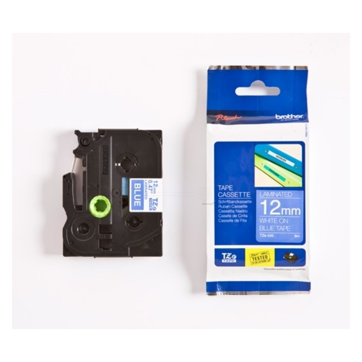Ruban cassette d'origine Brother TZE535 - bleu, blanc