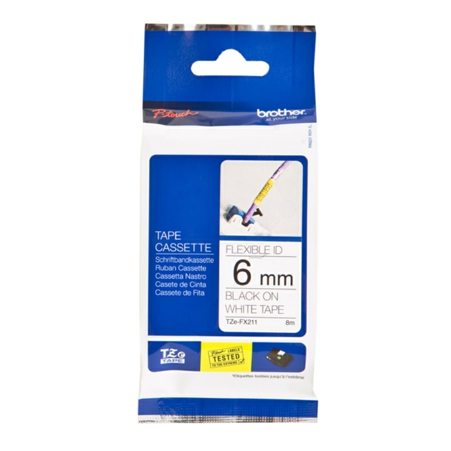 Ruban cassette d'origine Brother TZEFX211 - noir, blanc