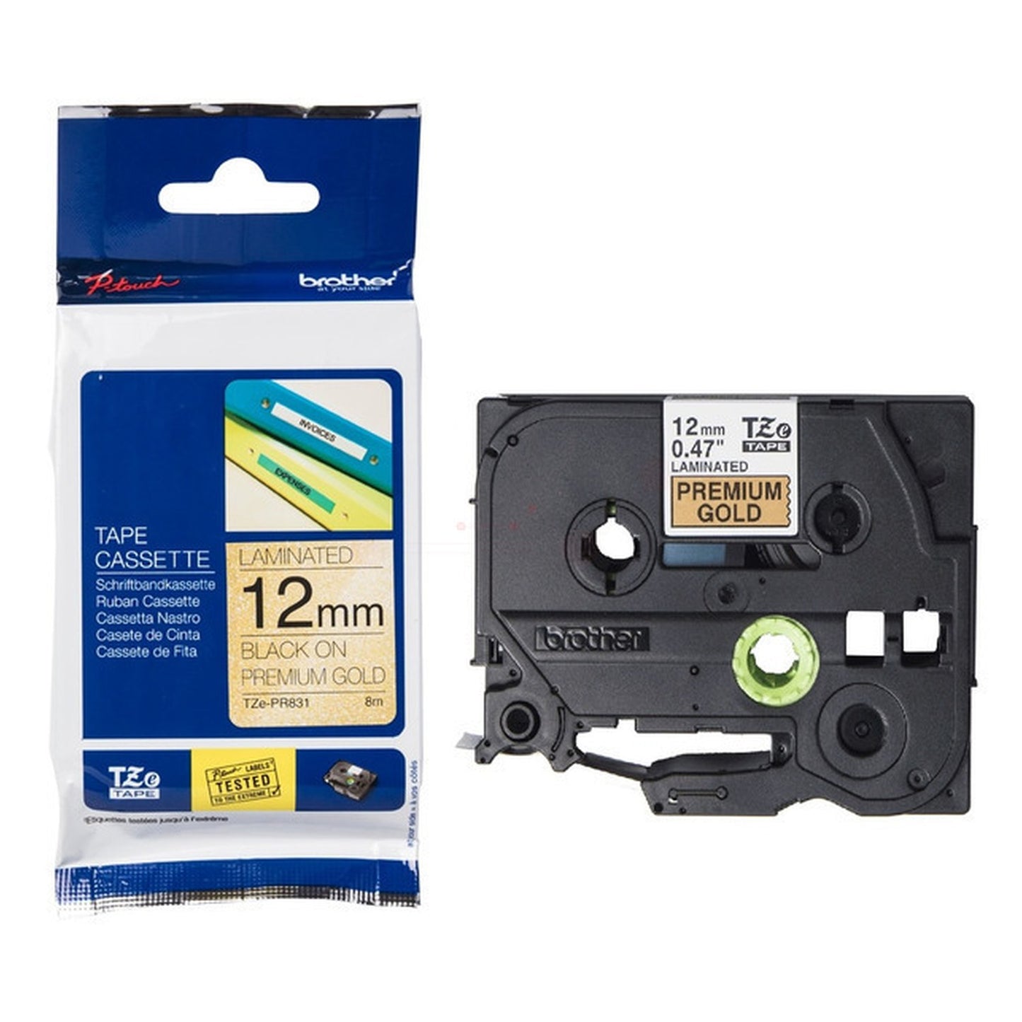 Ruban cassette d'origine Brother TZEPR831 - noir, or