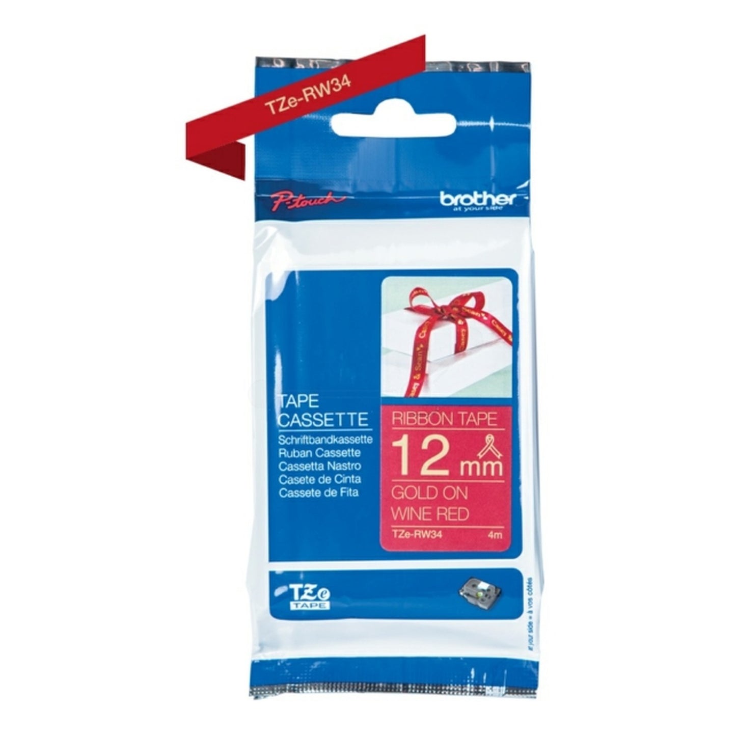 Ruban cassette d'origine Brother TZERW34 - rouge, or