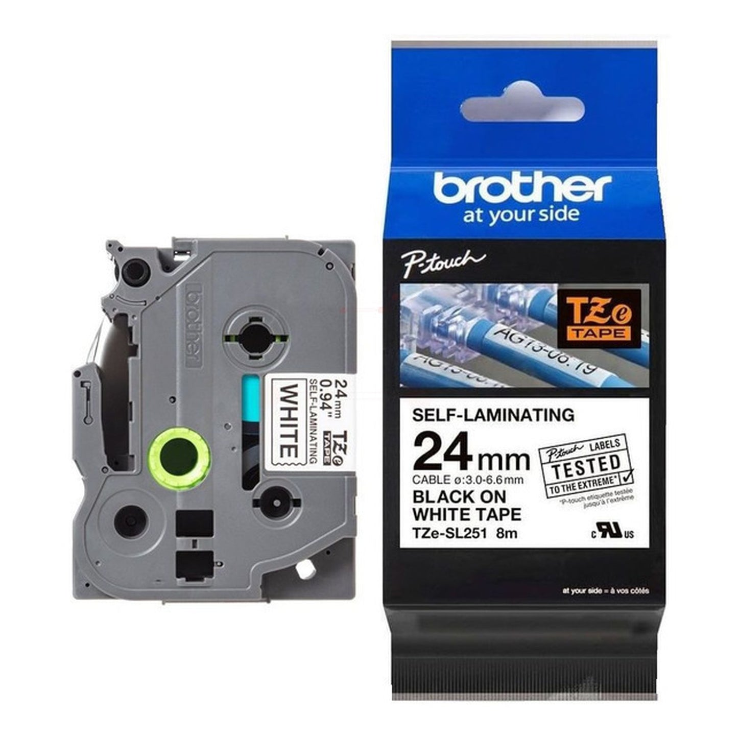 Ruban cassette d'origine Brother TZESL251 - noir, blanc