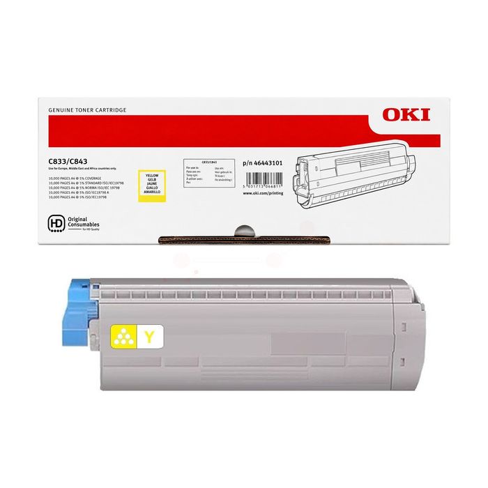 Cartouche Laser de Marque OKI 46443101 Jaune Haute Capacité (10 000 pages)