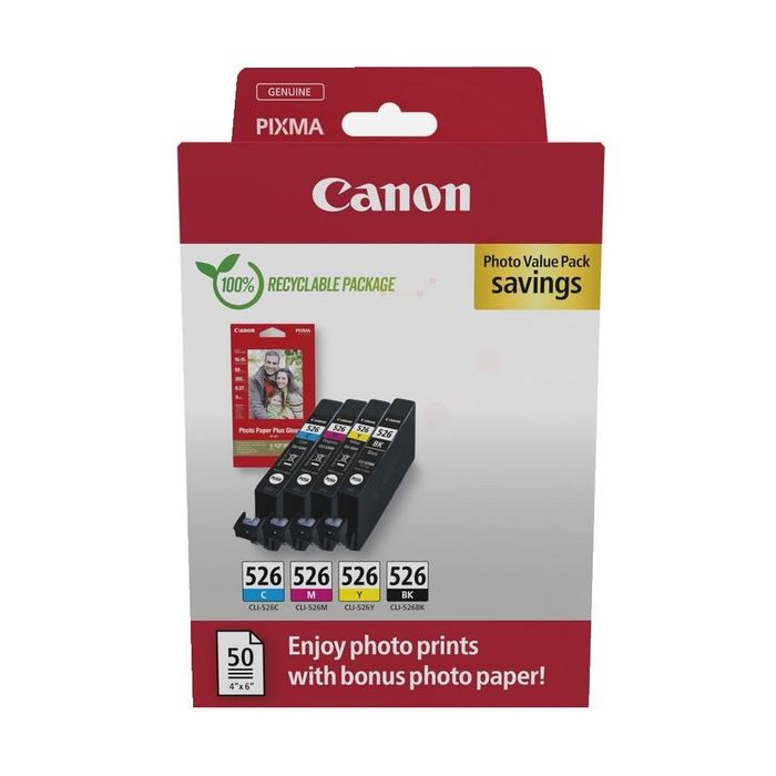Pack de 4 cartouches d'encre de Marque Canon CLI-526BKCMY (4540B017) 4 CouleursS (Noir,Cyan,Magenta,Jaune)