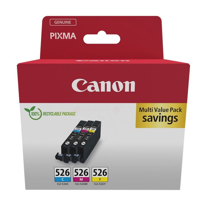 MultiPack de 3 Cartouches de Marque Canon CLI-526CMY (4541B009) (Jaune, Cyan, Magenta)