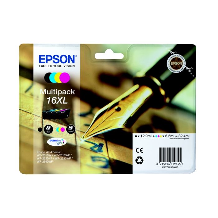 Cartouche Jet d'encre de Marque Epson T1631 Black N°16XL (Single Pack Black) (DURABRITE Ultra Ink)(12.9ml/500pages)