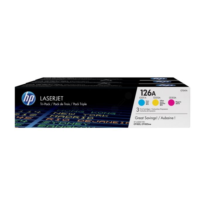 Value Pack 3 Cartouches de Cartouche Laser de Marque HP CF341A 1 Cyan + 1 Magenta + 1 Jaune (3 x 1 000 pages) (CE311A/CE312A/CE313A) pour imprimante HP COLOR LASERJET CP1025
