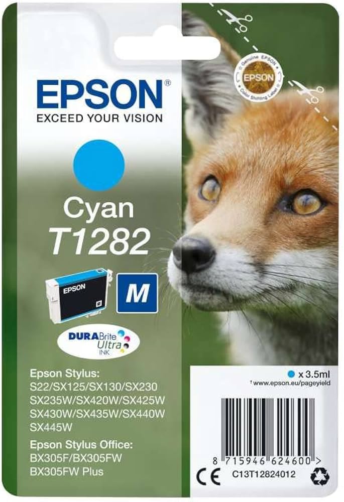Cartouche Jet d'encre de Marque Epson T1282 Cyan DURABRITE Ultra Taille M (3,5ml)( 175 copies)