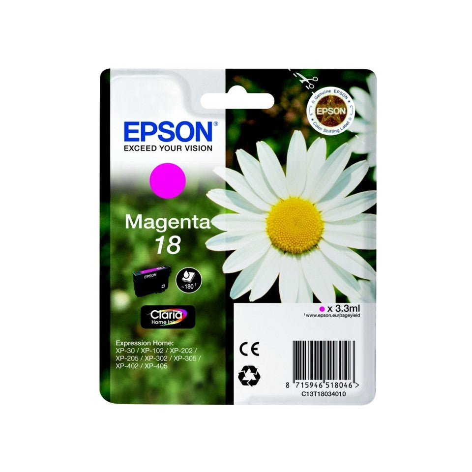 Cartouche Jet d'encre de Marque Epson T1803 Magenta Home Série 18 (3,3ml/180pages) (Serie Paquerette)