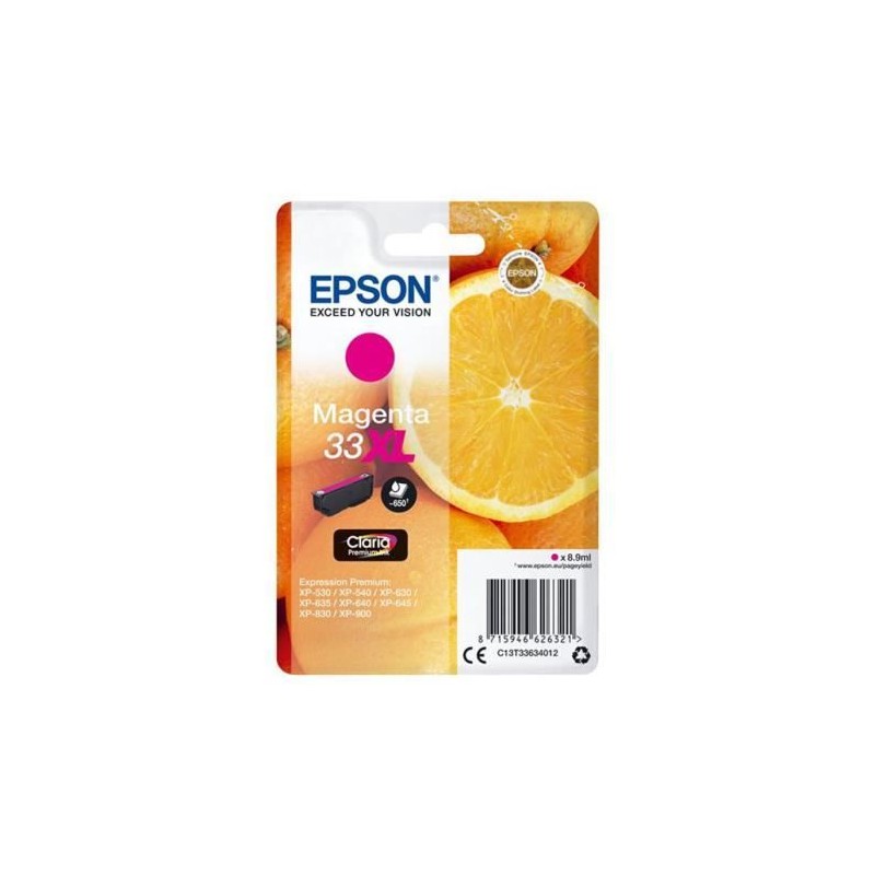 Cartouche d'encre de Marque Epson T3363 Magenta (Série orange) (33XL) Haute Capacité (8.9ml - 650 pages)