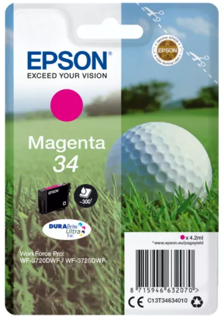 Cartouche d'encre de Marque Epson T3463 Magenta (34) Durabrite Ultra (4.2 - 300 pages)(Serie balle de golf)